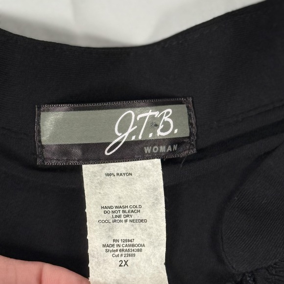 JTB Woman Shirt Womens 2X Black Rayon V Neck 3/4 Sleeve Tunic Top Minimalist NWT - Picture 4 of 8